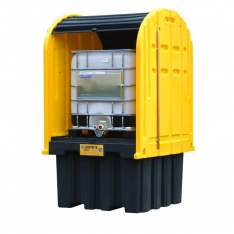 Justrite 28677, IBC Outdoor Shed With Pallet, Forklift Pockets, Rolltop Doors, EcoPolyBlend