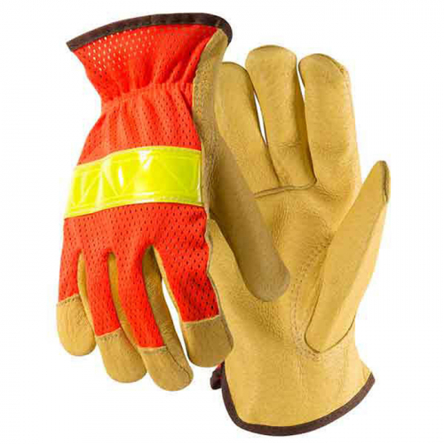 Wells Lamont Y0325L, Wells Lamont Y0325 Grain Pigskin Driver w/Orange Mesh Back, Y0325L