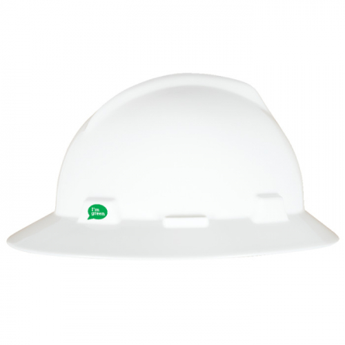 MSA 10160923, V-Gard GREEN Slotted Full Brim Helmet, White, 4-Point Fas-Trac III