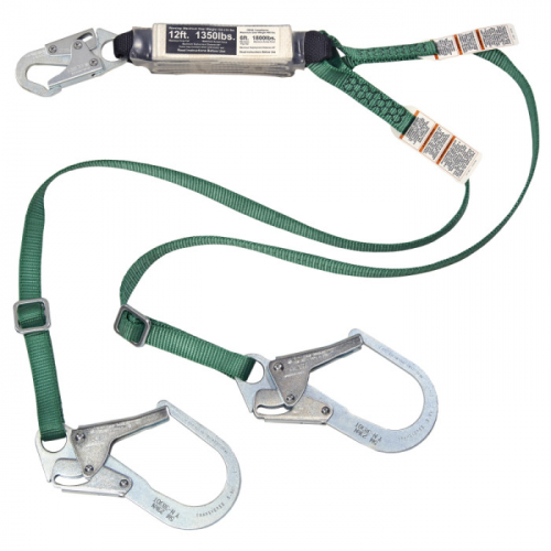 MSA 10211488, V-SERIES 12FT Free Fall/Heavy Worker twin leg energy absorbing lanyard, 6' small snaph