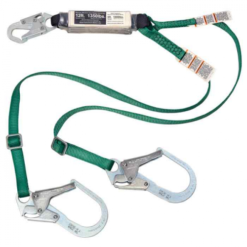 MSA 10211488, V-SERIES 12FT Free Fall/Heavy Worker twin leg energy absorbing lanyard, 6' small snaph