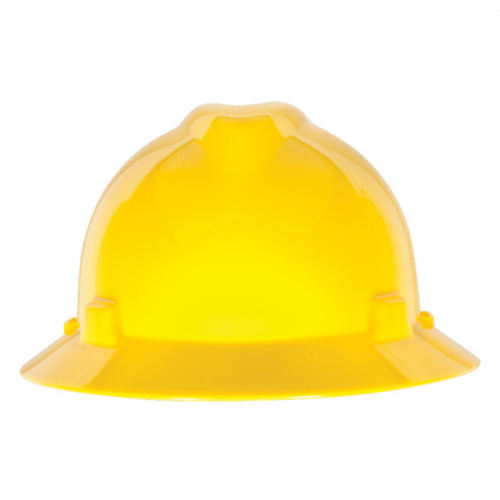 MSA 475366, V-Gard Slotted Full-Brim Hat, Yellow, w/Fas-Trac III Suspension