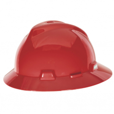 MSA 475371, V-Gard Slotted Full-Brim Hat, Red, w/Fas-Trac III Suspension