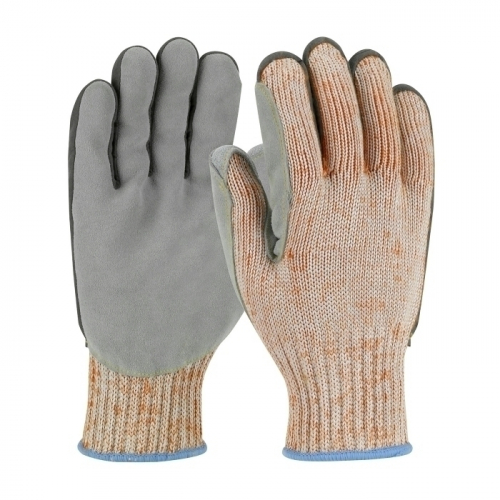 PIP 09-H550SLPV/L, SCRAP KING 7G POLYKOR SEAMLESS KNIT W/ SPLIT COWHIDE PALM, A9 VEND PACK