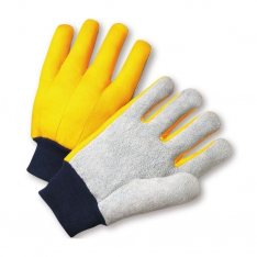 PIP 100Y, SPLIT COWHIDE LEATHER PALM, SELECT GRADE, YELLOW CLUTE CUT BACK, BLUE KNIT WRIST