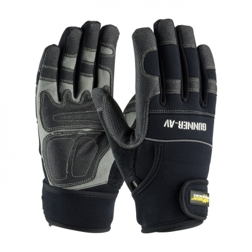 PIP 120-4400/L, GUNNER AV, PADDED SYNTHETIC PVC/ BLK. PALM, SPANDEX BACK,WRIST STRAP