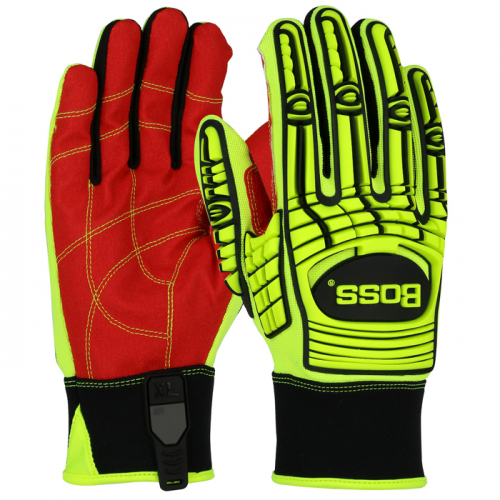 PIP 120-MP2120/XXL, BOSS OIL & GAS, RED PVC PALM GRIP, HV YELLOW L2 IMPACT TPR, SLIP-ON A2 SLIP-CUFF