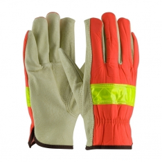 PIP 125-368/L, HI-VIS FABRIC, TOP GRAIN PIGSKIN LEATHER DRIVER, KEYSTONE THUMB LEATHER DRIVER,