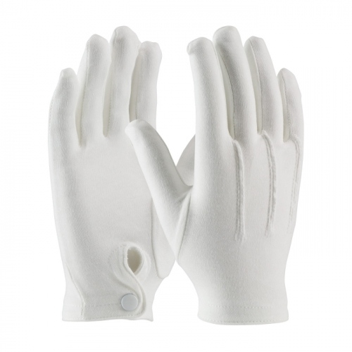 PIP 130-150WM/L, CABARET 100% COTTON DRESS GLOVE, WHITE, SNAP CLOSURE, RAISED STITCH