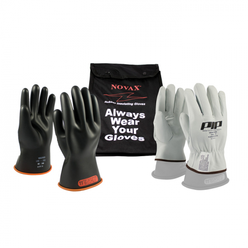 PIP 155-SK-0/10-KIT, NOVAX, INSULATING GLOVE KIT, CLASS 0, 11 IN., BLK/ORG., STRAIGHT CUFF