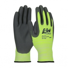 PIP 16-323/L, G-TEK POLYKOR, HV YELLOW 15G SHELL, NITRILE FOAM GRIP, THUMB CROTCH, A2