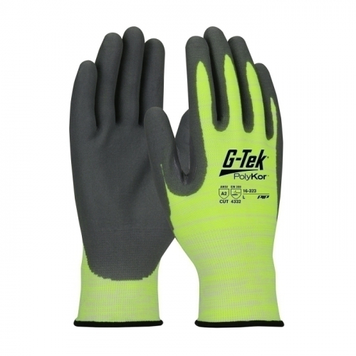 PIP 16-323/XXL, G-TEK POLYKOR, HV YELLOW 15G SHELL, NITRILE FOAM GRIP, THUMB CROTCH, A2