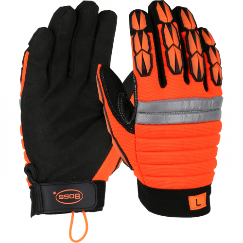 PIP 1JM4003X, BOSS MINERS' MECHANIC, HI-VIS ORANGE, SYN LEATHER PALM, PADDED BACK/TPR, 3XL