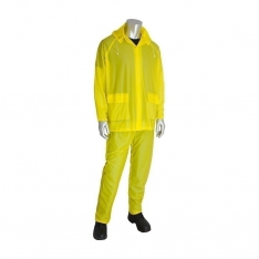 PIP 201-100L, RAINSUIT .10MM SINGLE PLY PVC, YLW, SELF COLLAR, ELASTIC PANT