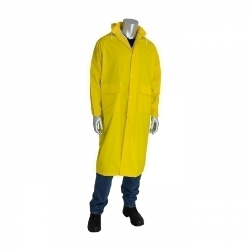 PIP 205-300FR/2X, RAINSUIT 2PC. .35MM PVC/POLYESTER, FR TREATED, HOOD, SELF COLLAR, YLW