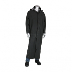 PIP 201-322/2X, RIDER RAINCOAT 60 IN. .35MM PVC/ POLY, DETACHABLE HOOD, BLACK