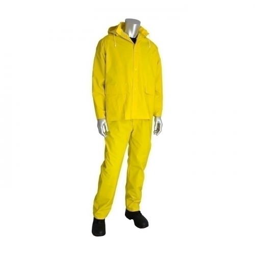 PIP 201-370X2, RAINSUIT 3PC. .35MM PVC/POLYESTER, HOOD, SELF COLLAR, YLW