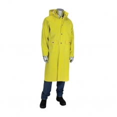 PIP 201-650C/2X, RAIN COAT 48 INCH .65MM RIBBED PVC /POLYESTER, DETACHABLE HOOD, YELLOW