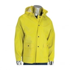 PIP 201-650J/2X, RAIN JACKET .65 RIBBED PVC/POLY, REMOVABLE HOOD, YELLOW