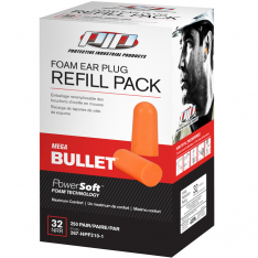 PIP 267-HPF210-1, DISPENSER REFILL PACK, MEGA BULLET EAR PLUGS HPF210, 32 DB, 250/BOX