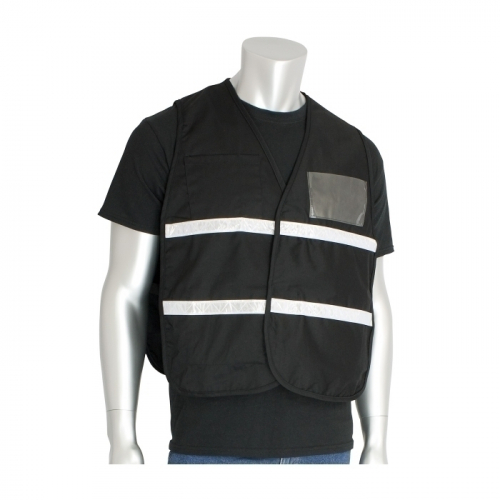 PIP 300-2502/2X-3X, NON-ANSI IC VEST, BLK, POLY/COTTON H&L CLOSURE, 1IN. WHITE GLOSS TAPE