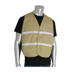 PIP 300-2506/2X-3X, NON-ANSI IC VEST, TAN, POLY/COTTON, H&L CLOSURE, 1IN. WHITE GLOSS TAPE