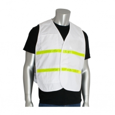 PIP 300-1511/2X-3X, NON-ANSI IC VEST, WHT, POLYESTER, H&L CLOSURE, 1IN. WHITE GLOSS TAPE