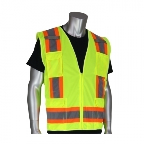 PIP 302-0500-YEL/3X, CLASS 2 SOLID/MESH VEST, ZIPPER, 8 POCKETS, MIC TAB, TWO TONE TAPE, LY