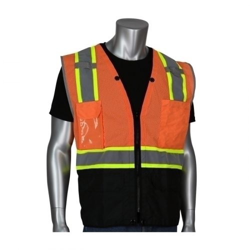PIP 302-0650D-OR/5X, TYPE R CLASS 2 HD SURVEYOR VEST, BLACK BOTTOM RIPSTOP, TT TAPE, LY