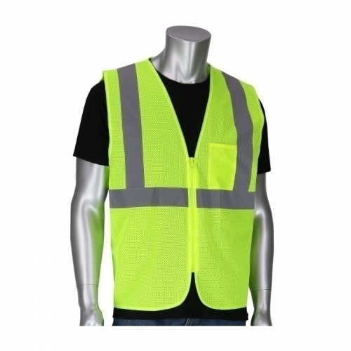PIP 302-V100LY-6X/7X, TYPE R CLASS 2 VALUE MESH VEST, ZIPPER CLOSURE, 1 CHEST POCKET, LY
