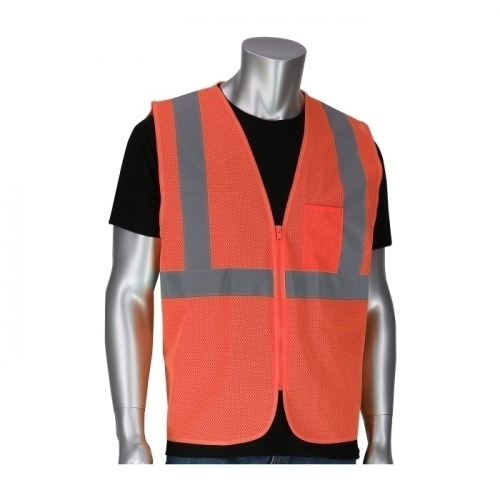 PIP 302-V100OR-2X/3X, TYPE R CLASS 2 VALUE MESH VEST, ZIPPER CLOSURE, 1 CHEST POCKET, OR