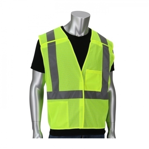 PIP 302-V205LY-6X/7X, TYPE R CLASS 2 BREAKAWAY MESH VEST HOOK & LOOP, 2 POCKETS, DUAL, LY