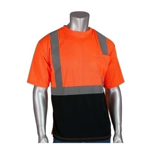 PIP 312-1250B-OR/2X, CLASS 2 SHORT SLEEVE T-SHIRT, BLACK BOTTOM, UV BLOCK, LY & OR