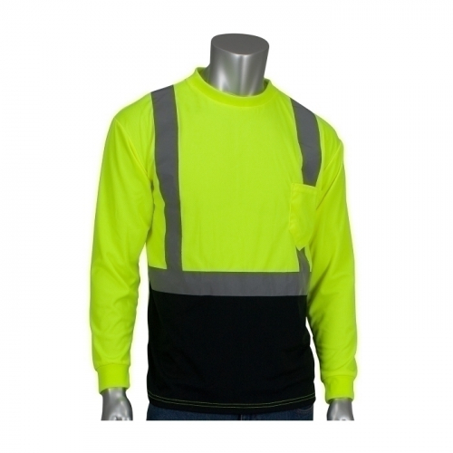 PIP 312-1350B-LY/2X, CLASS 2 LONG SLEEVE T-SHIRT, BLACK BOTTOM, UV BLOCK, LY & OR