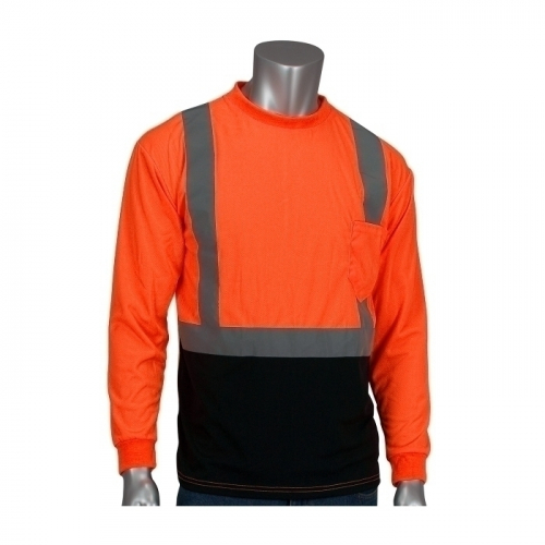 PIP 312-1350B-OR/3X, CLASS 2 LONG SLEEVE T-SHIRT, BLACK BOTTOM, UV BLOCK, LY & OR