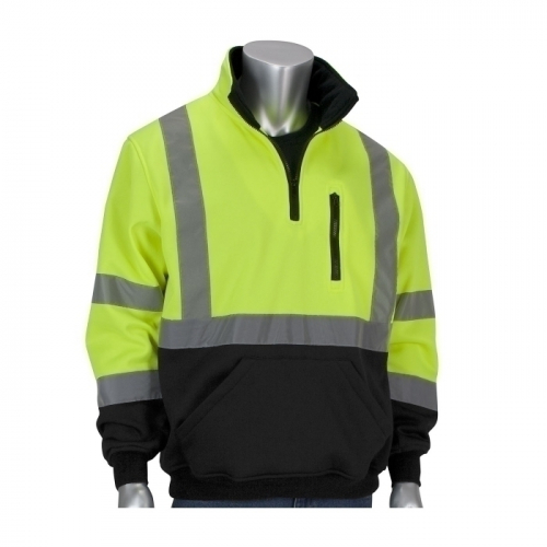 PIP 323-1330B-LY/3X, CLASS 3 1/4 ZIP SWEATSHIRT, BLACK BOTTOM, WATER REPELLENT, LY