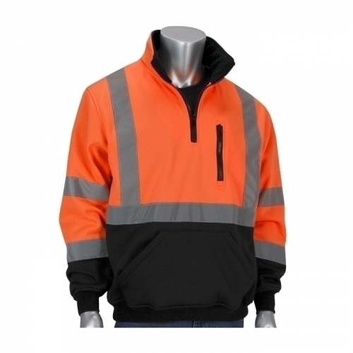 PIP 323-1330B-OR/2X, CLASS 3 1/4 ZIP SWEATSHIRT, BLACK BOTTOM, WATER REPELLENT, OR