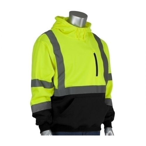 PIP 323-1350B-LY/3X, CLASS 3 PULLOVER HOODIE, BLACK BOTTOM, WATER REPELLENT, LY