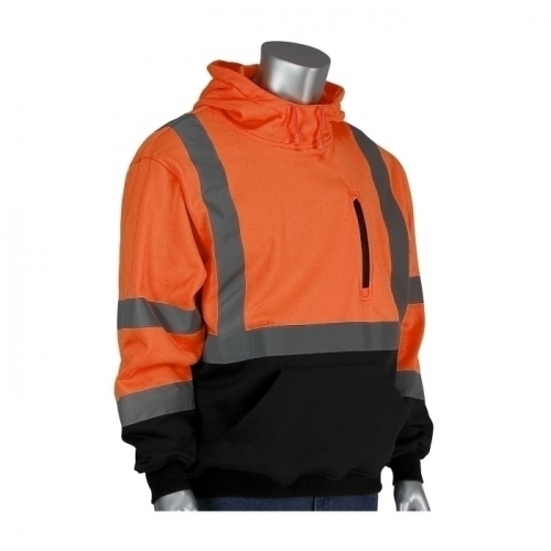 PIP 323-1350B-OR/2X, CLASS 3 PULLOVER HOODIE, BLACK BOTTOM, WATER REPELLENT, OR