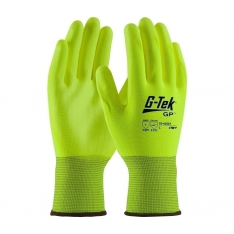 PIP 33-425LY/L, G-TEK GP, HV YELLOW 13G POLYESTER SHELL, HV YEL PU COATED SMOOTH GRIP