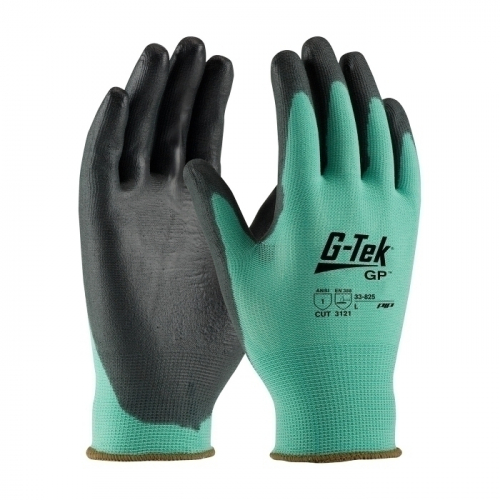 PIP 33-825/XXL, G-TEK GP, GREEN 13G NYLON SHELL, BLACK PU COATED SMOOTH GRIP