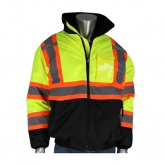 PIP 333-1745-LY/2X, CLASS 3 BLACK BOTTOM TWO TONE TAPE INSUL. JACKET, ZIPPER, LIME YELLOW