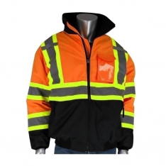 PIP 333-1745-OR/2X, CLASS 3 BLACK BOTTOM TWO TONE TAPE INSUL. JACKET, ZIPPER, ORANGE