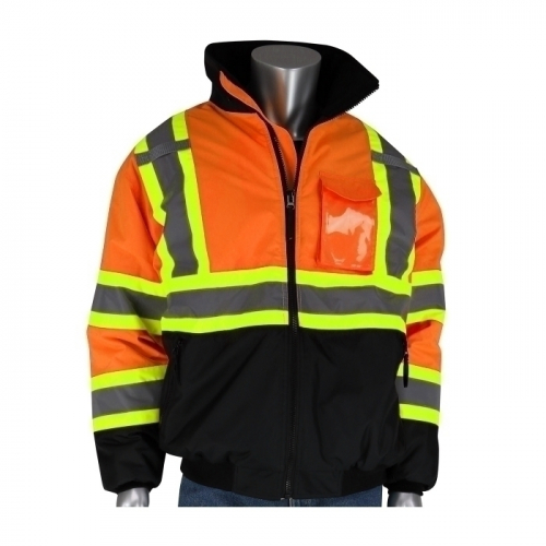 PIP 333-1745-OR/2X, CLASS 3 BLACK BOTTOM TWO TONE TAPE INSUL. JACKET, ZIPPER, ORANGE