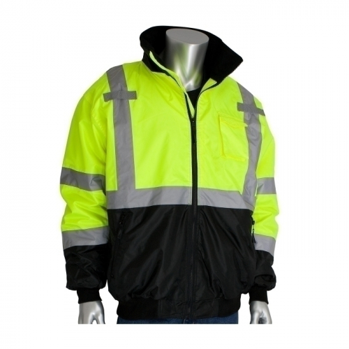 PIP 333-1766-LY/2X, CLASS 3 BOMBER BLACK TRIM, ZIP-OUT FLEECE LINER, ZIPPER, 2IN. TAPE, LY