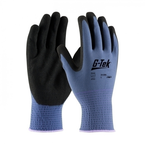 PIP 34-500/XXL, G-TEK GP, 13G BLUE NYLON SHELL, BLACK NITRILE MICROSURFACE GRIP