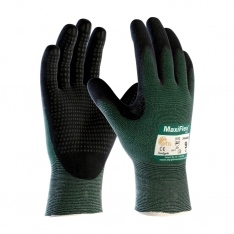 PIP 34-8443/L, MAXIFLEX CUT, GREEN ENG YARN, BLACK NITRILE DOTTED MICROFOAM GRIP, A2
