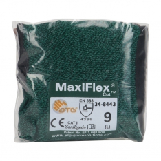 PIP 34-8443V/L, MAXIFLEX CUT, GREEN ENG YARN, BLACK NITRILE DOTTED MICROFOAM, VEND PACK