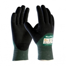 PIP 34-8453/L, MAXIFLEX CUT, GREEN ENG YARN, BLACK 3/4 MICROFOAM NITRILE DOT GRIP, A2