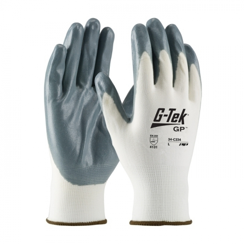 PIP 34-C234/L, G-TEK GP, WHITE 13G NYLON SHELL, ECON GRADE, GRAY NITRILE FOAM GRIP